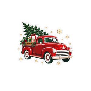 Vintage red christmas truck kiss-cut vinyl decal - home decor decals