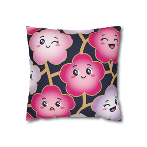 Kawaii Pink Blossom Pillowcase — Cute Floral Decorative Throw Pillow
