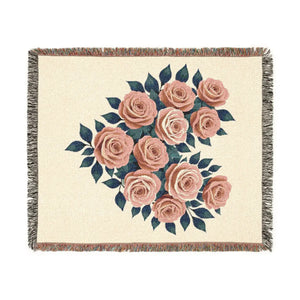 Woven Blanket — Vintage Rose Floral Throw Blanket (Pink & Teal Options)