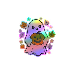 Cute ghost pumpkin halloween kiss-cut vinyl decal - home decor decals