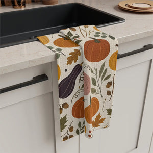 Pumpkins, gourds, leaves and wheat on a DipaliZ microfiber tea towel