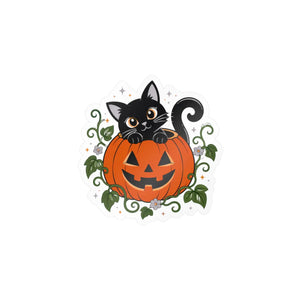 Halloween black cat pumpkin kiss-cut vinyl decal - home decor decals