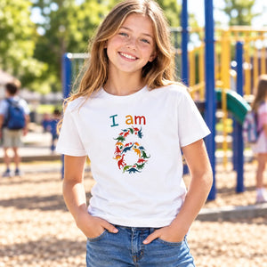 Youth Tee — "I Am" Colorful Dinosaur Graphic Kids Shirt