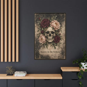 Beauty in the broken skull and floral framed canvas wall art - printable