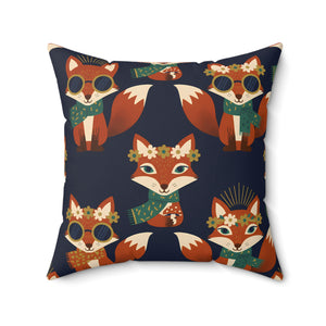 Whimsical Fox Pattern Throw Pillow — Cute Woodland Decorative Cushion