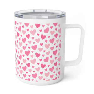 Pink heart pattern insulated coffee mug - mugs