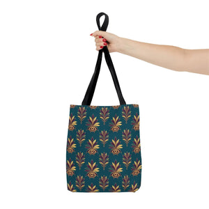 Evil Eye Floral Tote Bag – Boho Teal Printed Everyday Shopper
