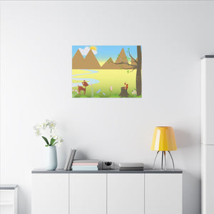 A scenery with a Squirrel and a Deer , Matte Canvas, Stretched, 0.75"