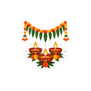 Diwali diyas and marigold toran kiss-cut vinyl decal - home decor decals