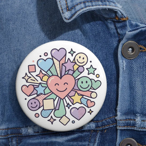 Happy Hearts Pastel Pin Button — Cute Smiley Badge for Jackets, Bags & Gifts
