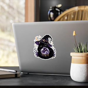 Mystical witch cat crystal ball kiss-cut vinyl decal - home decor decals