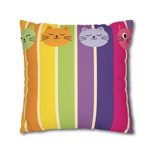 Rainbow Cat Stripe Pillowcase — Colorful Cute Cat Throw Pillow Cover