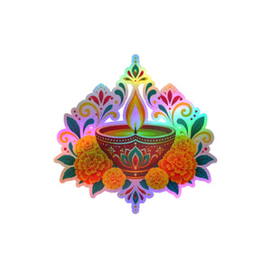 Diwali diya and marigold floral kiss-cut vinyl decal - home decor decals