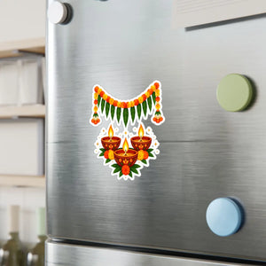 Diwali diyas and marigold toran kiss-cut vinyl decal - home decor decals
