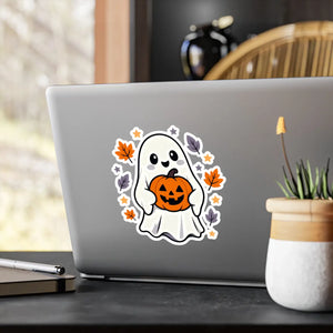 Cute ghost pumpkin halloween kiss-cut vinyl decal - home decor decals