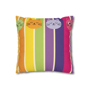 Rainbow Cat Stripe Pillowcase — Colorful Cute Cat Throw Pillow Cover