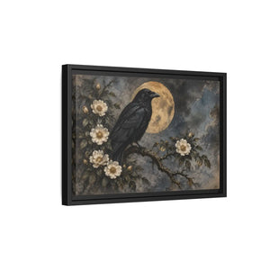 Framed canvas wall art – gothic raven and moon floral painting - printable