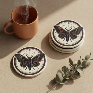 Vintage Moth Ceramic Coaster — Gothic Butterfly Drink Coaster