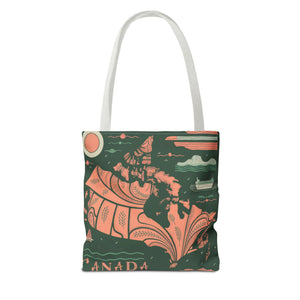 Canada Map, 100% Polyester, black cotton handles, AOP Tote Bag