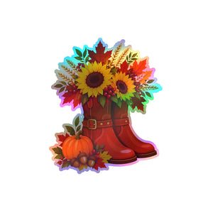 Kiss-cut vinyl decal – fall sunflower boots pumpkins & autumn floral sticker - home decor decals
