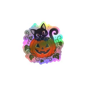 Halloween black cat pumpkin kiss-cut vinyl decal - home decor decals