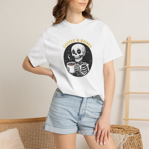 T-Shirt — "Coffee & Bones" Skeleton Coffee Graphic Tee
