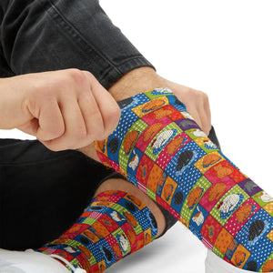 Colorful Patchwork Art Socks — Vibrant Sublimation Crew Socks
