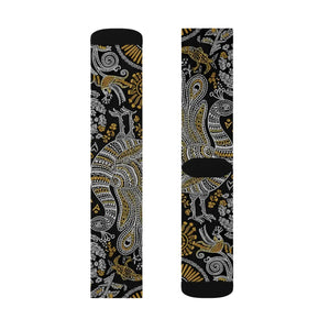 Paisley Pattern Sublimation Socks – Black & Gold Paisley Crew Socks