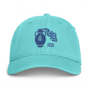 Aquarius Water Bearer, Coastal Pottery Embroidered Cap — Washed Beach Baseball Hat