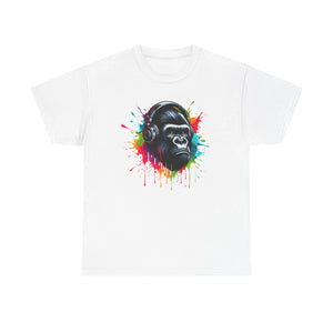 A Gorilla with a headphones with splashes of color, Unisex Heavy Cotton Tee