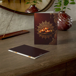 Diwali greeting cards, elegant diyas & mandala design (pack of 1 10 30 50)