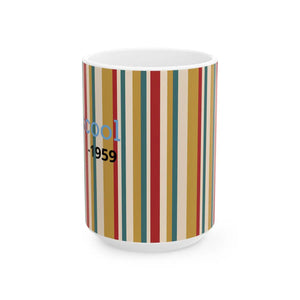 Retro Striped Ceramic Mug — Vintage Rainbow Vertical Lines