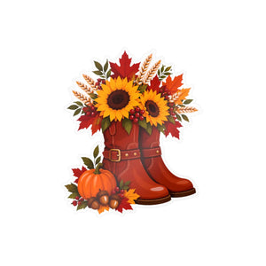 Kiss-cut vinyl decal – fall sunflower boots pumpkins & autumn floral sticker - home decor decals