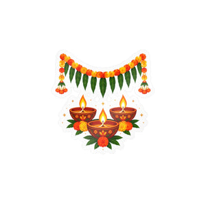 Diwali diyas and marigold toran kiss-cut vinyl decal - home decor decals