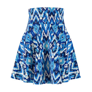 Capri Blue Ikat Skater Skirt - Flowing Everyday Comfort - Dipaliz - All Over Prints