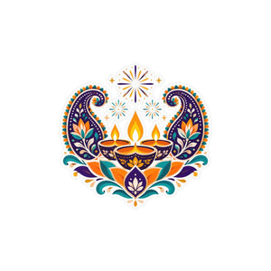 Diwali lotus paisley diyas kiss-cut vinyl decal - home decor decals