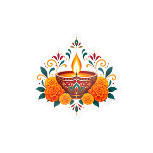 Diwali diya and marigold floral kiss-cut vinyl decal - home decor decals