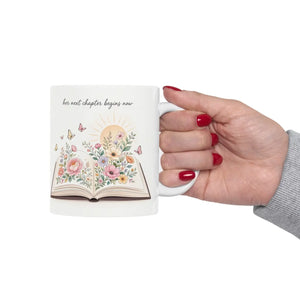 Floral Open Book Ceramic Mug — Inspirational Quote Coffee Cup (11oz/15oz)