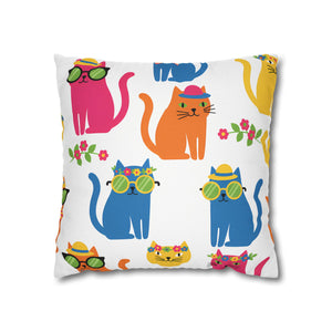 Colorful Cat Pattern Square Pillow Cover — Cute Sunglasses Cats Decorative Throw Pillowcase