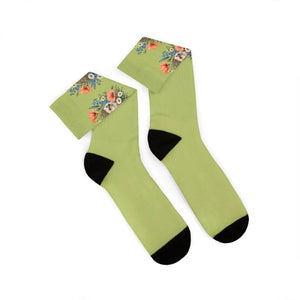 Floral Bouquet Sublimation Socks — Green Vintage Flower Crew Socks