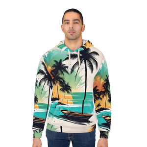 Beach with palm trees, AOP Unisex Pullover Hoodie