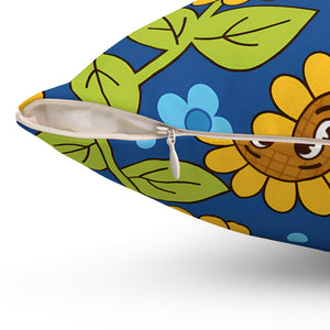 Sunny Smiles Decorative Pillow — Cute Cartoon Sunflower Throw Pillow