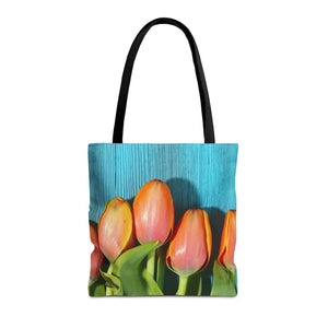 Tulips on blue tote bag - bags