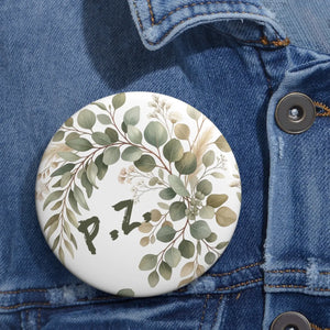 Pin Button — Personalized Greenery Initials Floral Badge