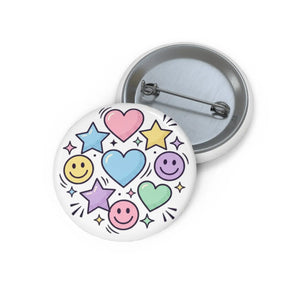 Smiley Heart Stars Pin Button — Cute Pastel Enamel-Look Badge