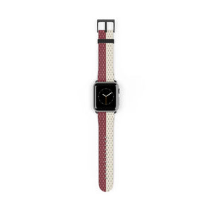 Striped Knit Pattern Watch Band — Burgundy & Cream Vintage Cozy Style