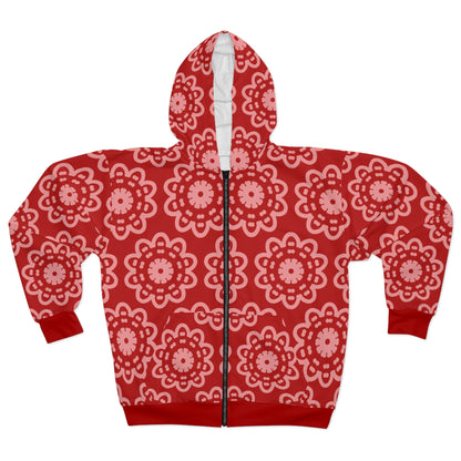 Cozy Floral Unisex Zip Hoodie for Winter Chic