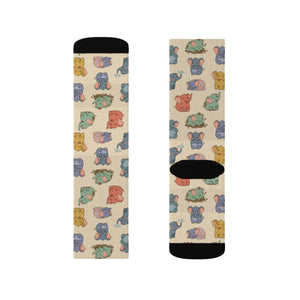 Cute Pastel Bear Pattern Sublimation Socks — Cozy Novelty Crew Socks for Women & Men