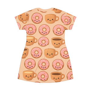 Cute donut and coffee t-shirt dress casual summer kawaii fashion gift for her loungewear - dresses