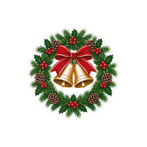 Christmas bell wreath kiss-cut vinyl decal - home decor decals